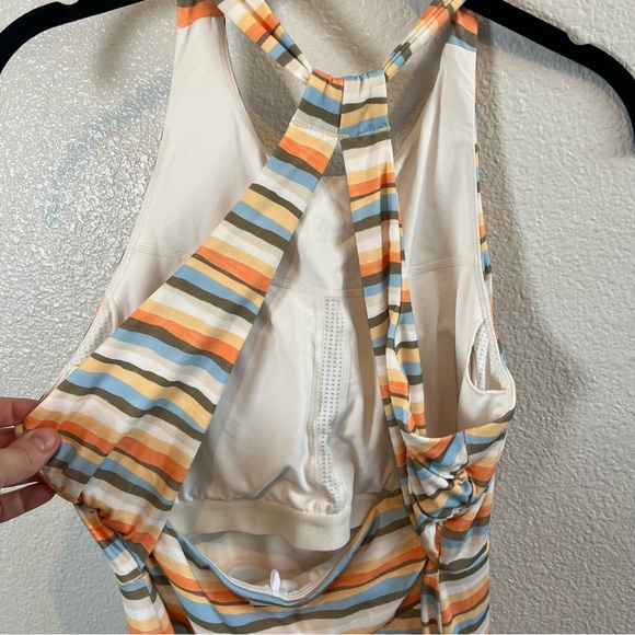 PrAna Striped Midi Dress Built-In Bra Cross Back Orange and Blue MD - Picture 5 of 9